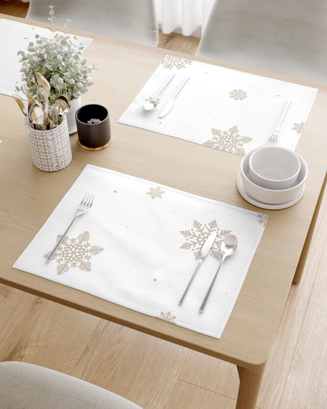 Placemat voor op tafel 100% katoen renforcé - Sneeuwvlokken op wit - set van 2 stuks