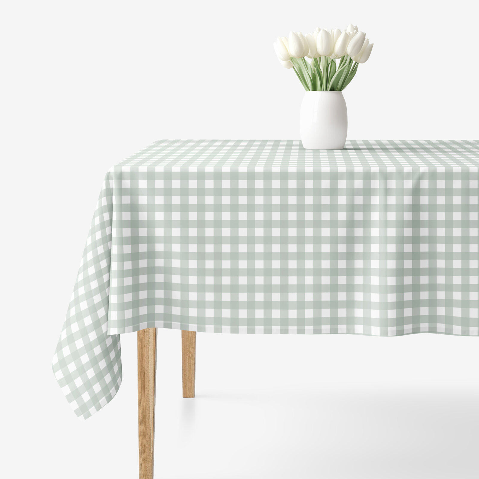 Rechthoekig tafelkleed 100% katoen renforcé - Saliegroene ruitjes