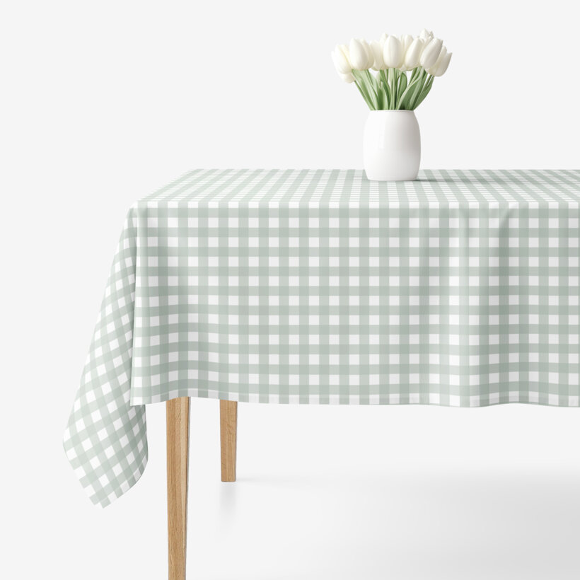 Rechthoekig tafelkleed 100% katoen renforcé - Saliegroene ruitjes
