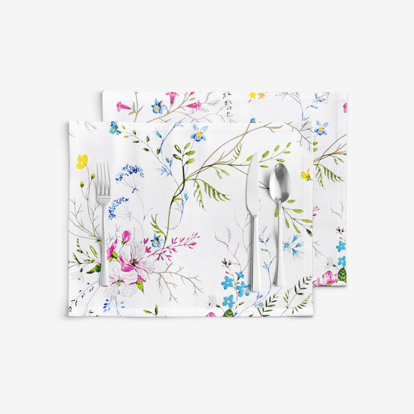 Placemat voor op tafel 100% katoen renforcé - Geschilderde veldbloemen - set 2 stuks