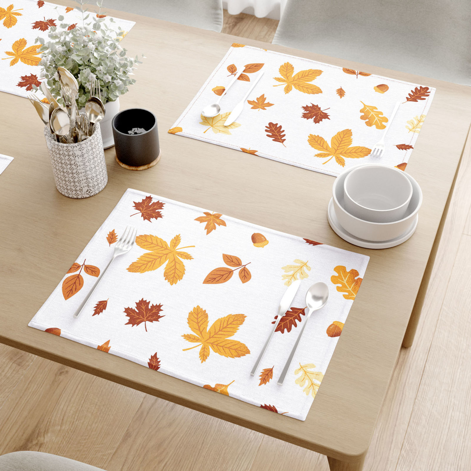 Placemat voor op tafel 100% katoen renforcé - Herfstbladeren - set van 2 stuks