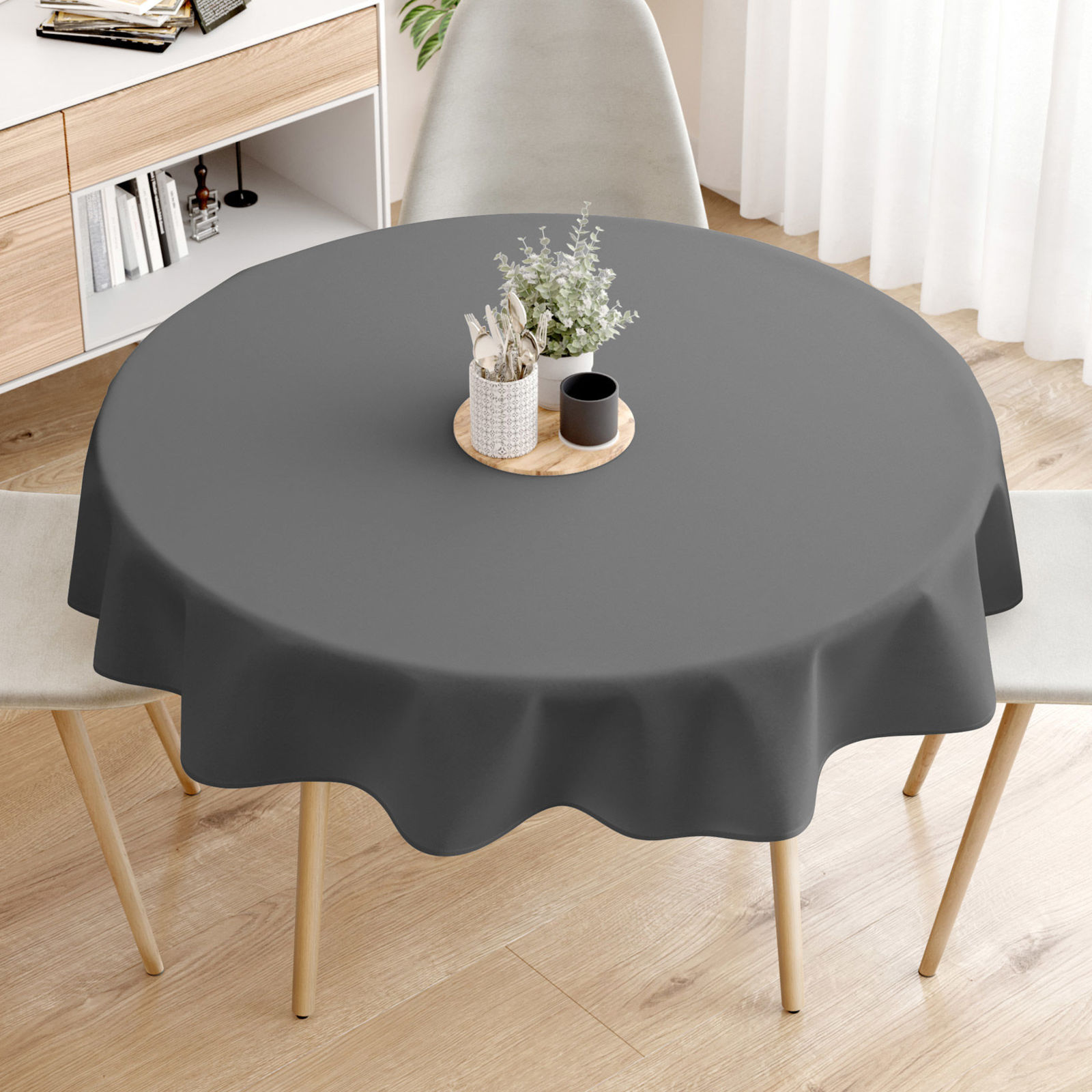 Rond tafelkleed 100% katoen renforcé - donkergrijs