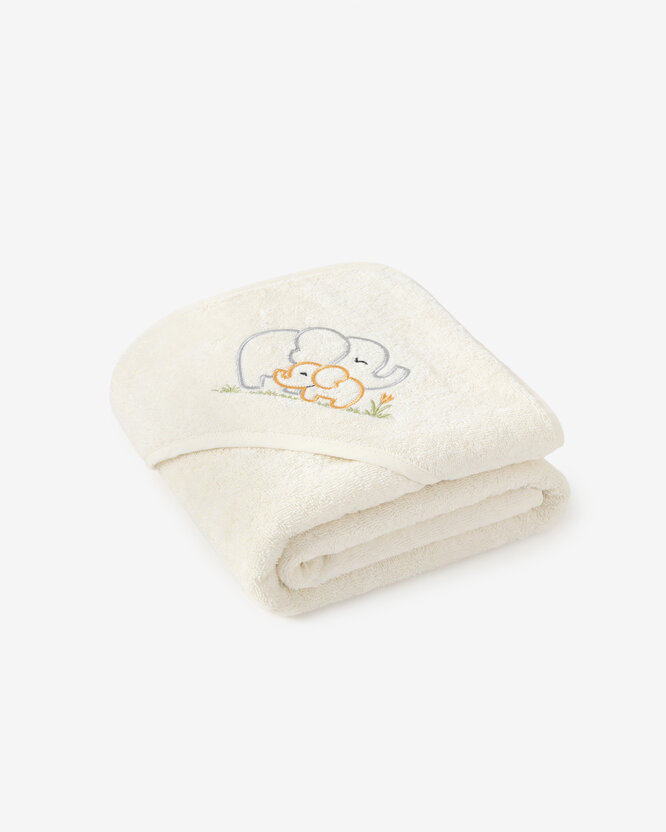 Baby badstof badhanddoek met capuchon - Olifantjes op crème