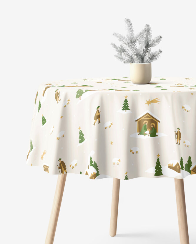 Kerst rond tafelkleed 100% katoen renforcé - Kerstliederen (buitenland)
