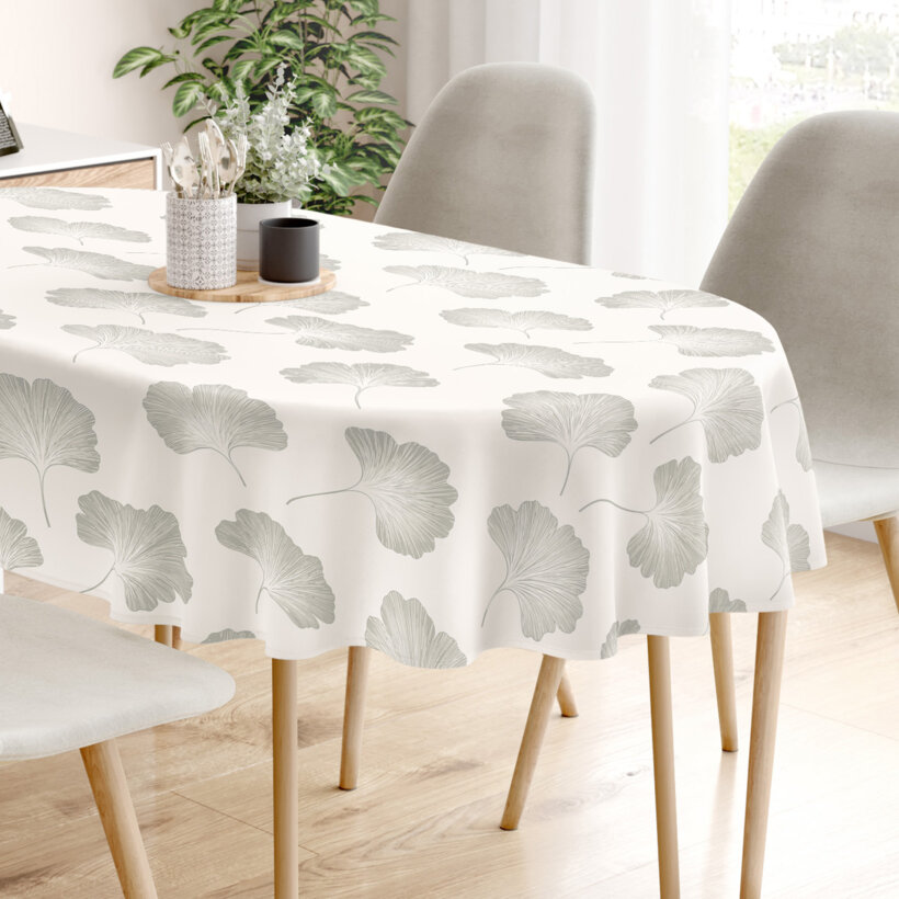 Ovaal tafelkleed 100% katoen renforcé - Bladeren ginkgo