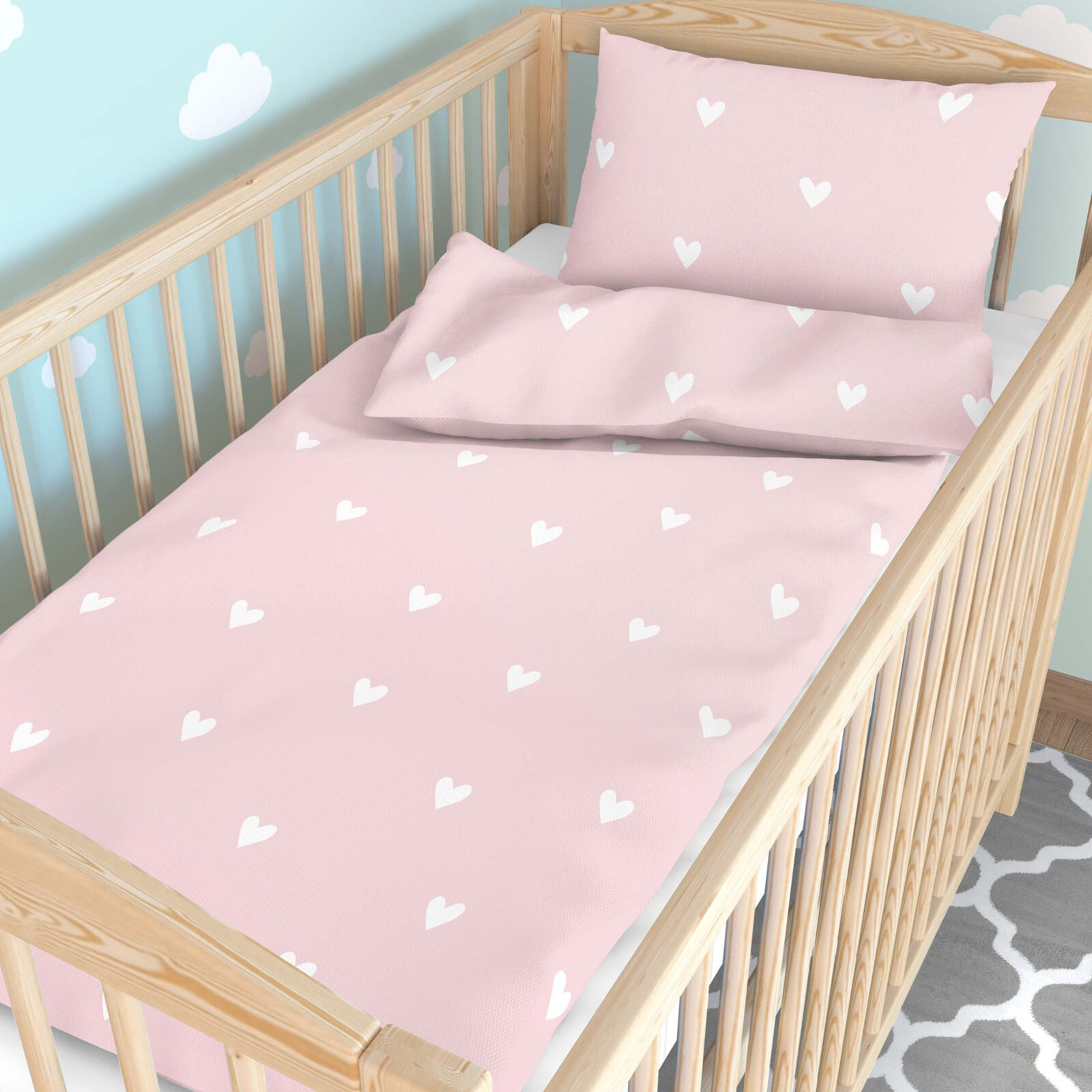 Katoenen beddengoed voor baby's - Hartjes op poederroze