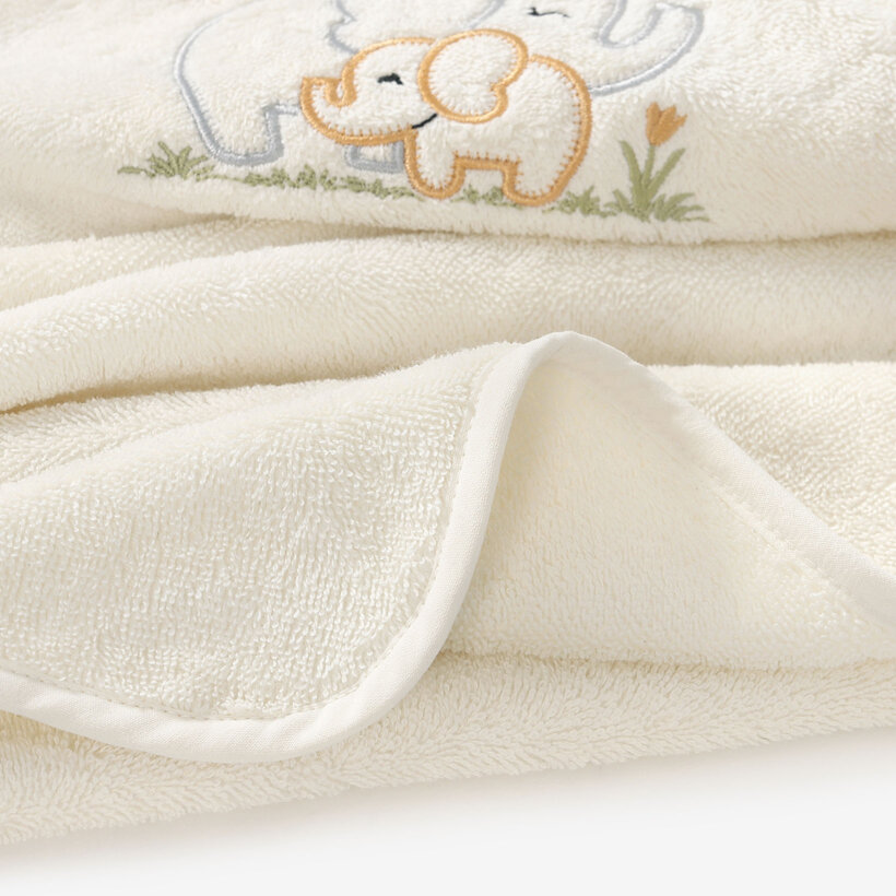 Baby badstof badhanddoek met capuchon - Olifantjes op crème