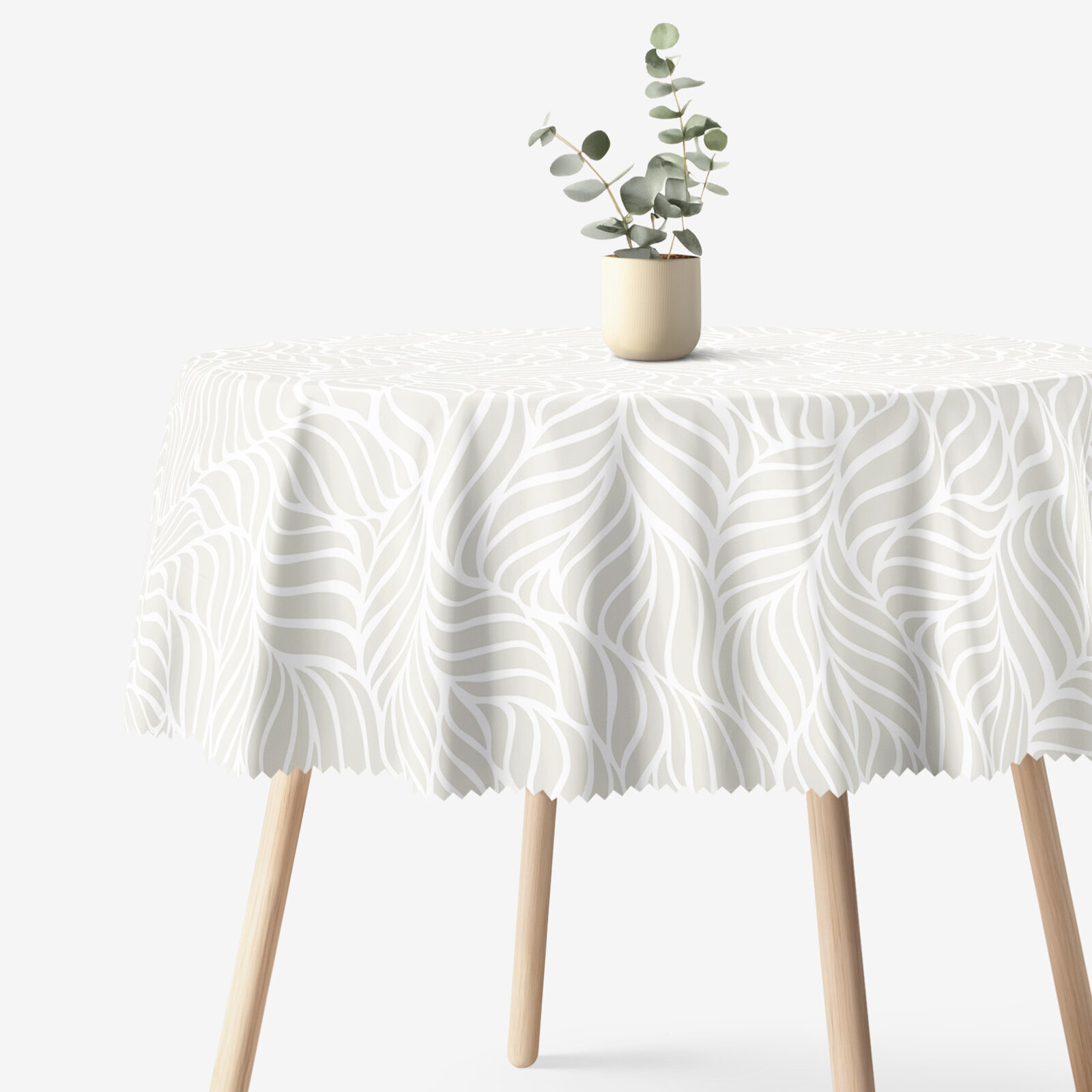 Rond teflon tafelkleed - Beige lijnen