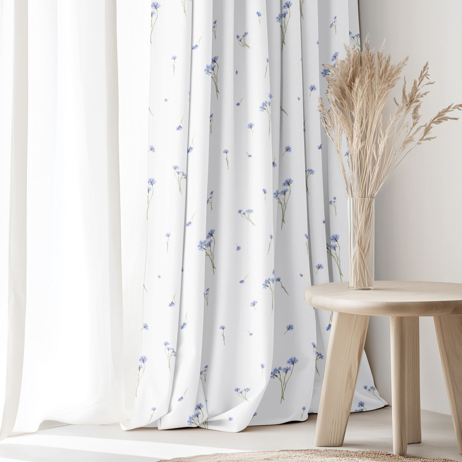 Decoratief gordijn Luca - Blauwe korenbloemen