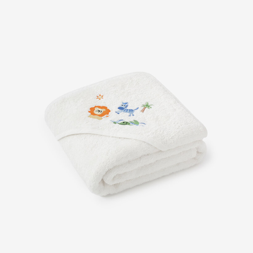 Kinder badstof badhanddoek met capuchon - Safari op wit