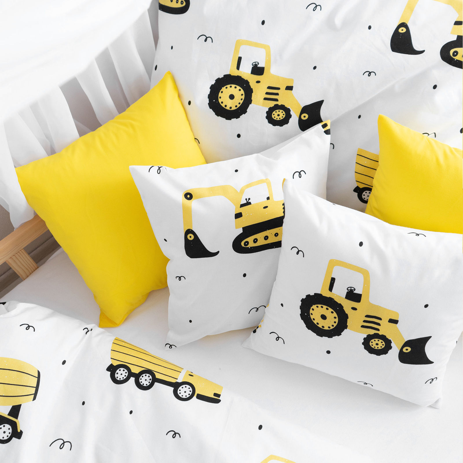 Katoenen beddengoed voor kinderen - Graafmachines en bouwvoertuigen