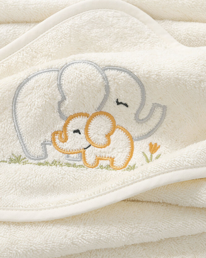Baby badstof badhanddoek met capuchon - Olifantjes op crème