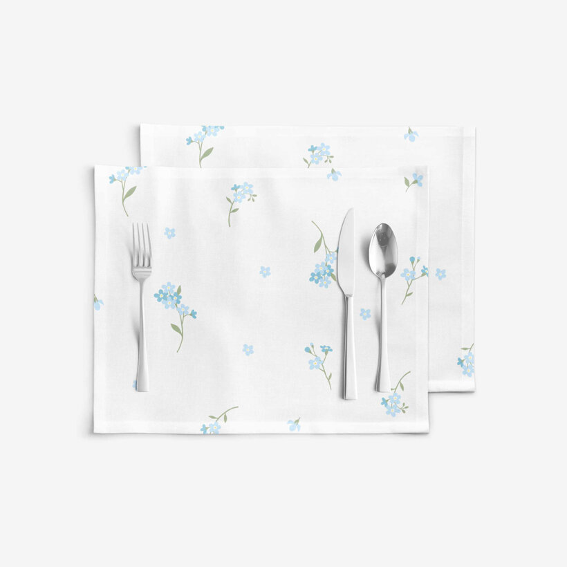 Placemat voor de tafel 100% katoen renforcé - Vergeet-mij-nietjes - set van 2 stuks