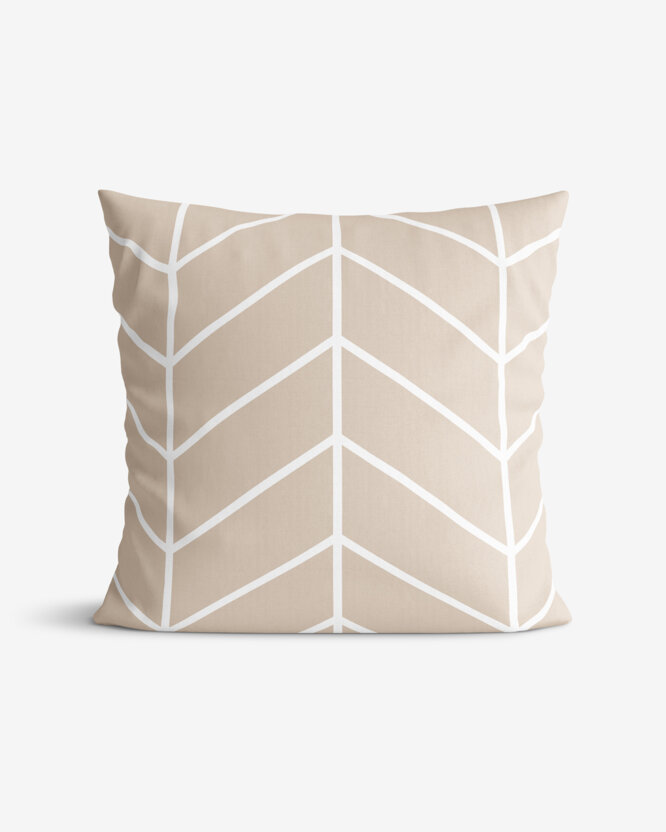 Katoenen kussensloop - Wit zigzag op beige