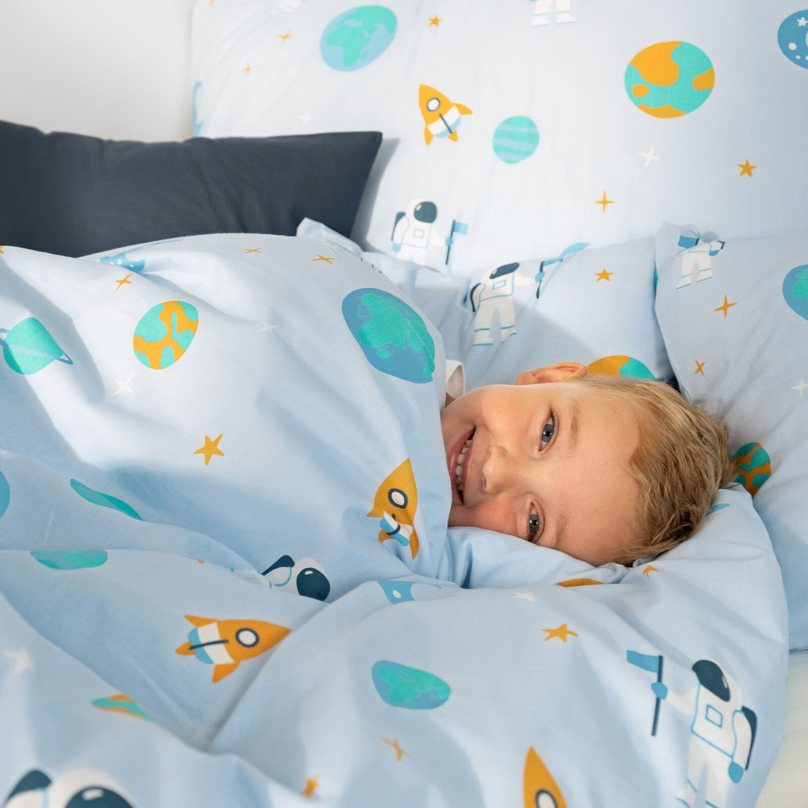 Katoenen kussensloop voor kinderen - Kosmonauten in de ruimte