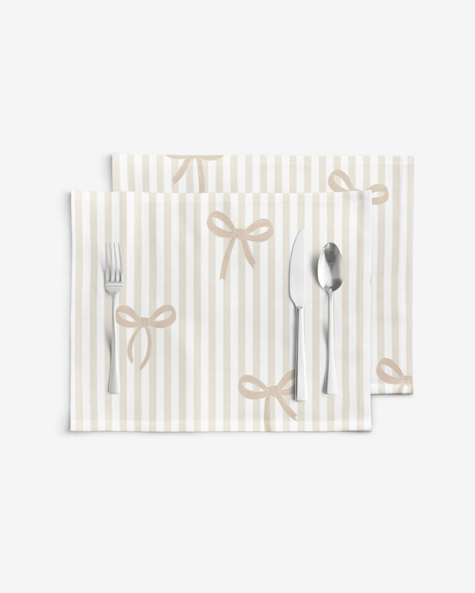 Placemat voor de tafel 100% katoen renforcé - Latte strikjes met streepjes - set 2 stuks
