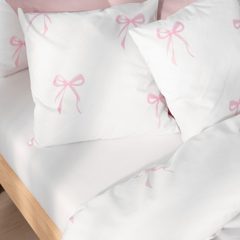 Katoenen beddengoed - Roze strikjes