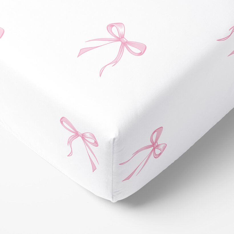 Katoenen hoeslaken - Roze strikjes