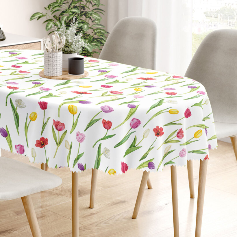 Ovaal teflon tafelkleed - Gekleurde tulpen