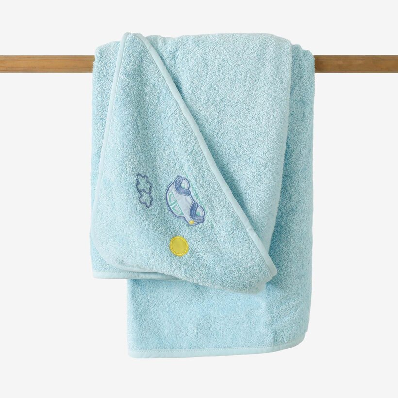 Kinder badstof badhanddoek met capuchon - Auto op blauw