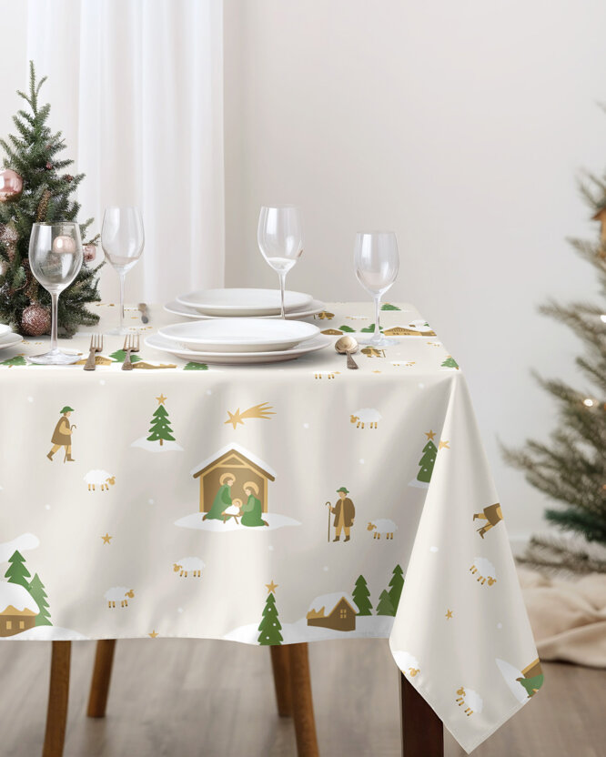 Kerst hoekig tafelkleed 100% katoen renforcé - Kerstliederen (buitenland)