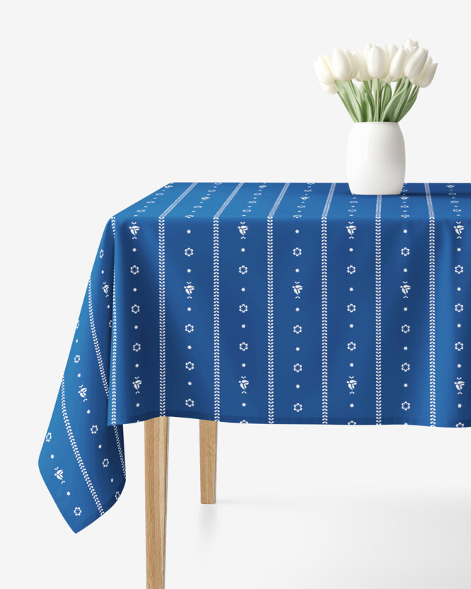 Hoekig tafelkleed 100% katoen renforcé - Na mú dušu op blauw