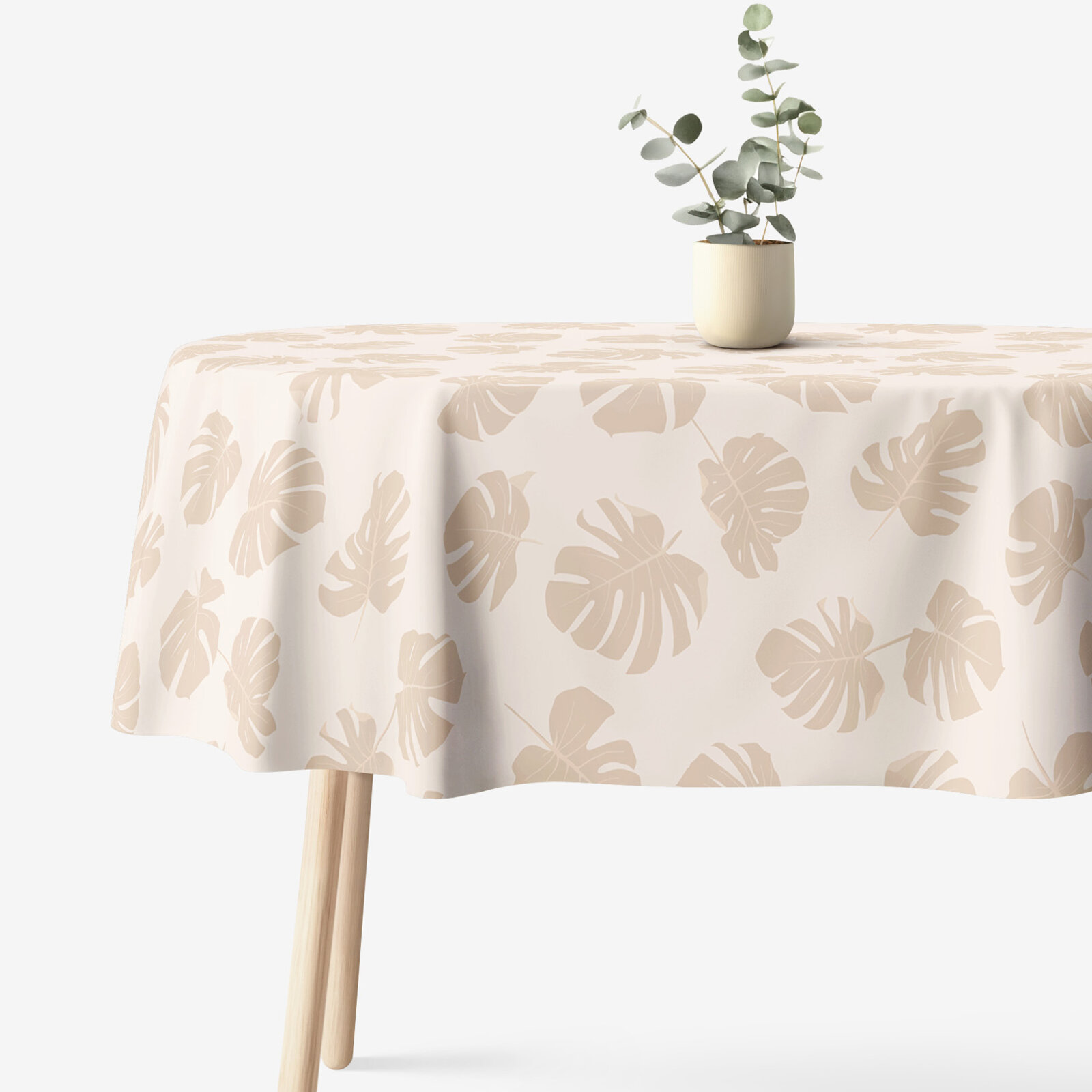 Ovaal tafelkleed 100% katoen renforcé - Tropische bladeren op beige