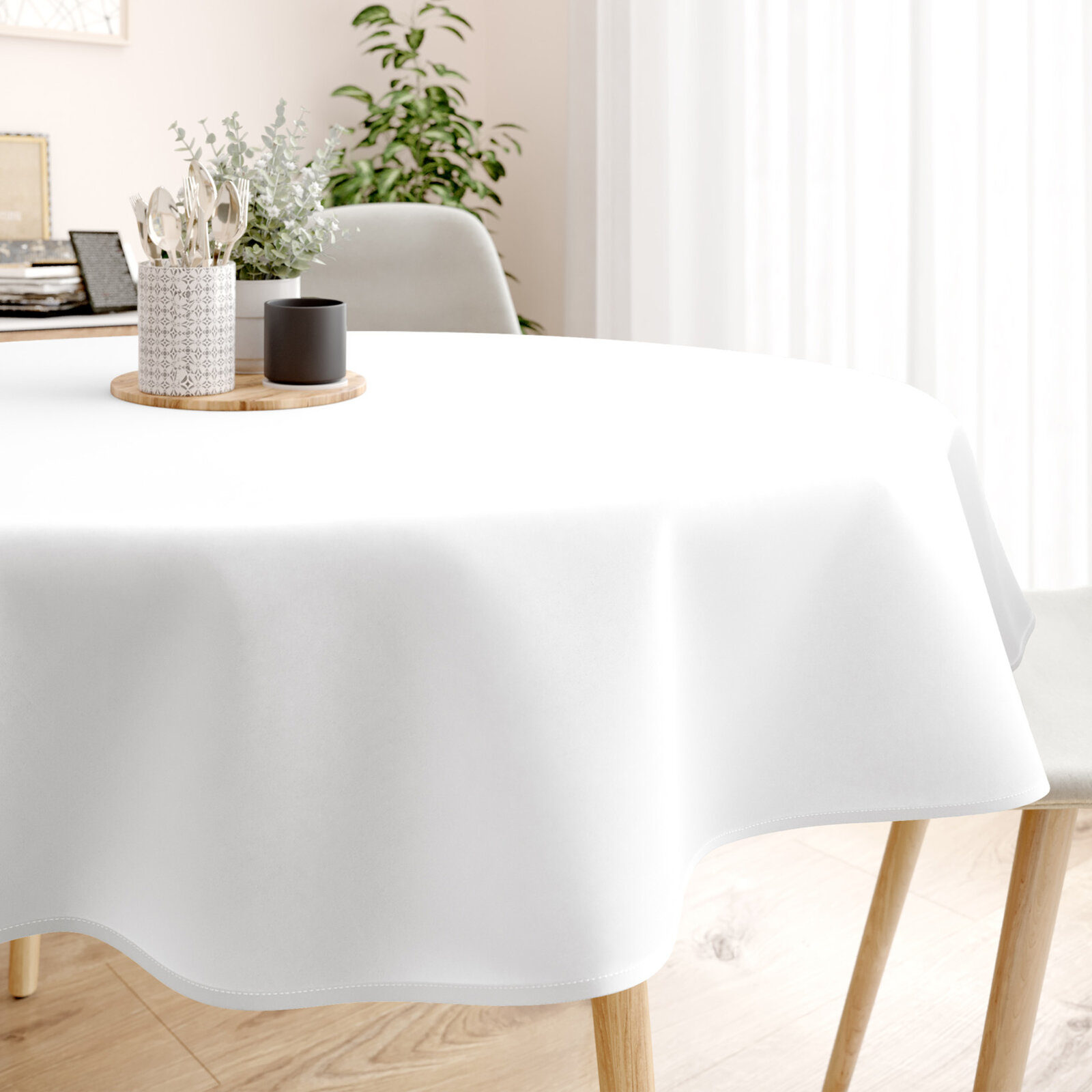 Rond tafelkleed 100% katoenen keper - wit