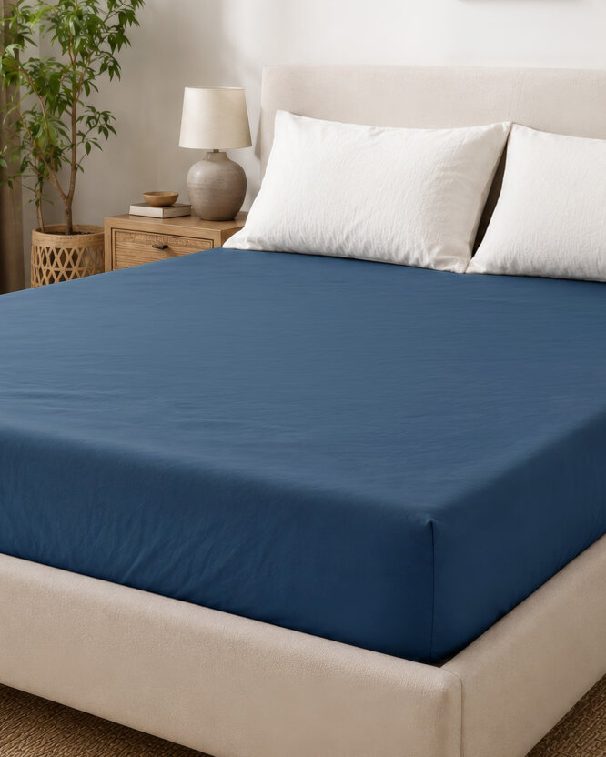 Katoenen hoeslaken - marineblauw
