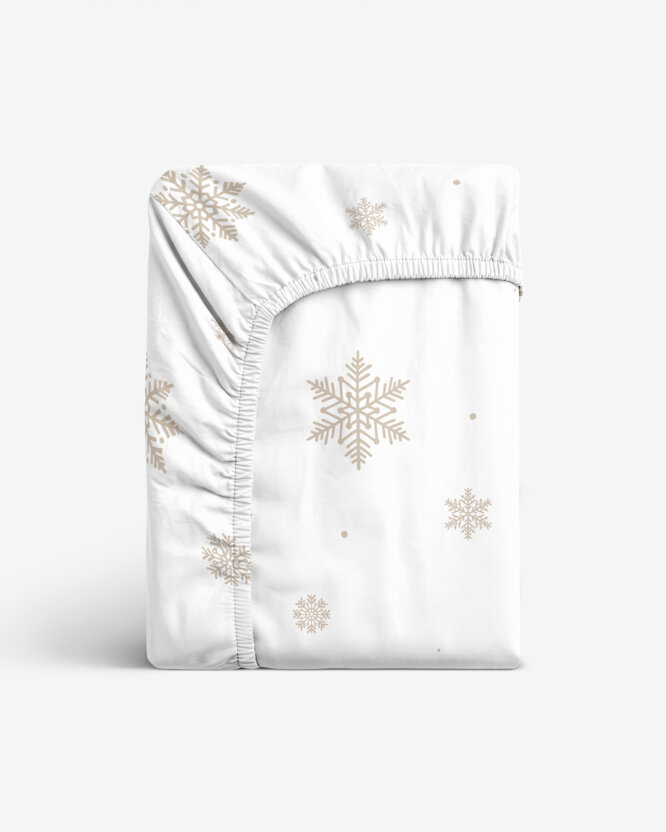 Katoenen hoeslaken - Sneeuwvlokken op wit
