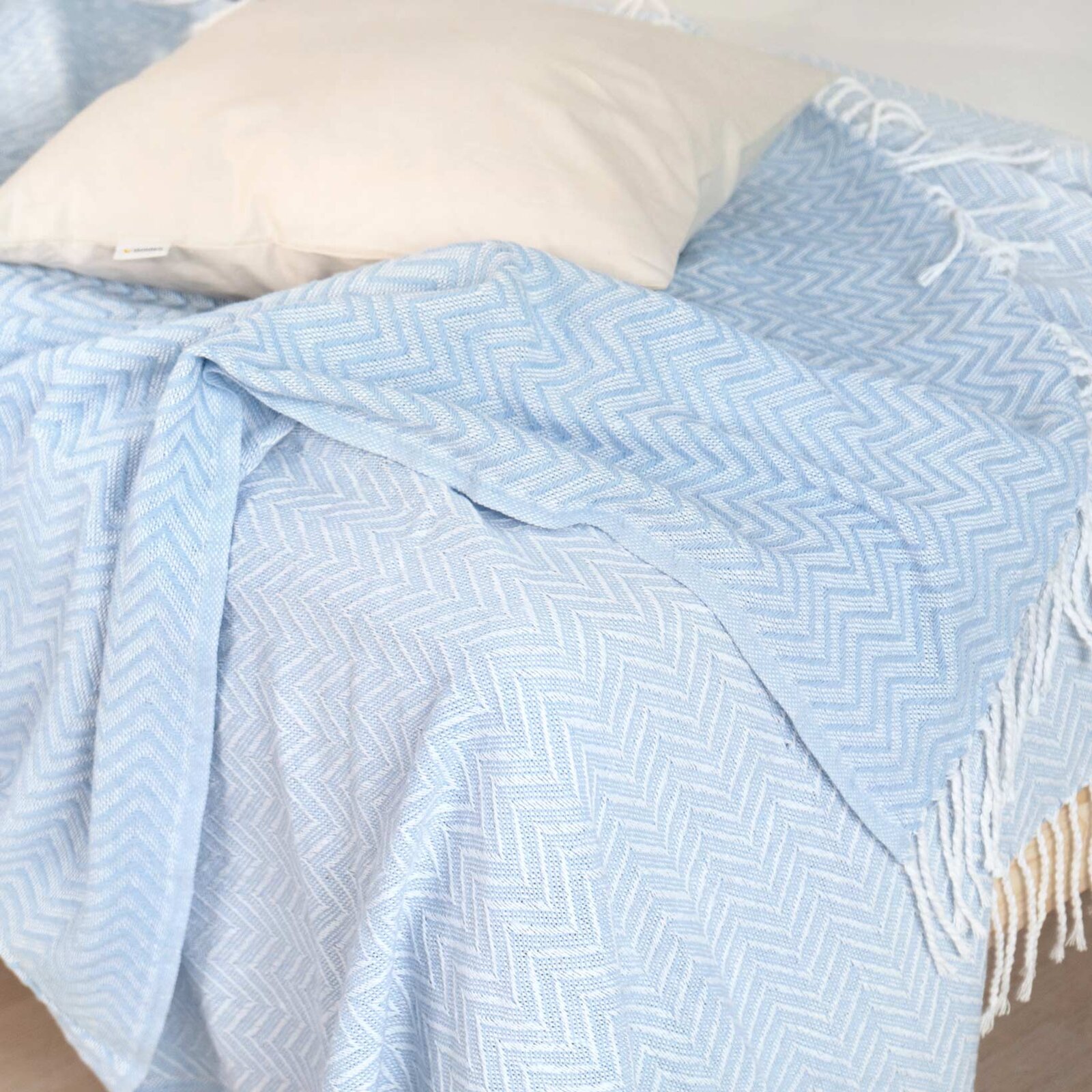 Katoenen deken Cikcak - pastel blauw