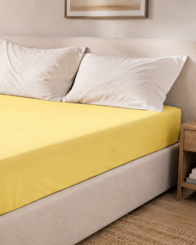 Katoenen hoeslaken - geel
