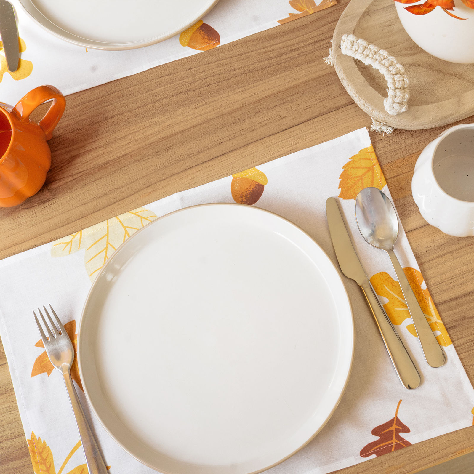 Placemat voor op tafel 100% katoen renforcé - Herfstbladeren - set van 2 stuks