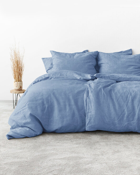 Beddengoed van linnenmix - blauw