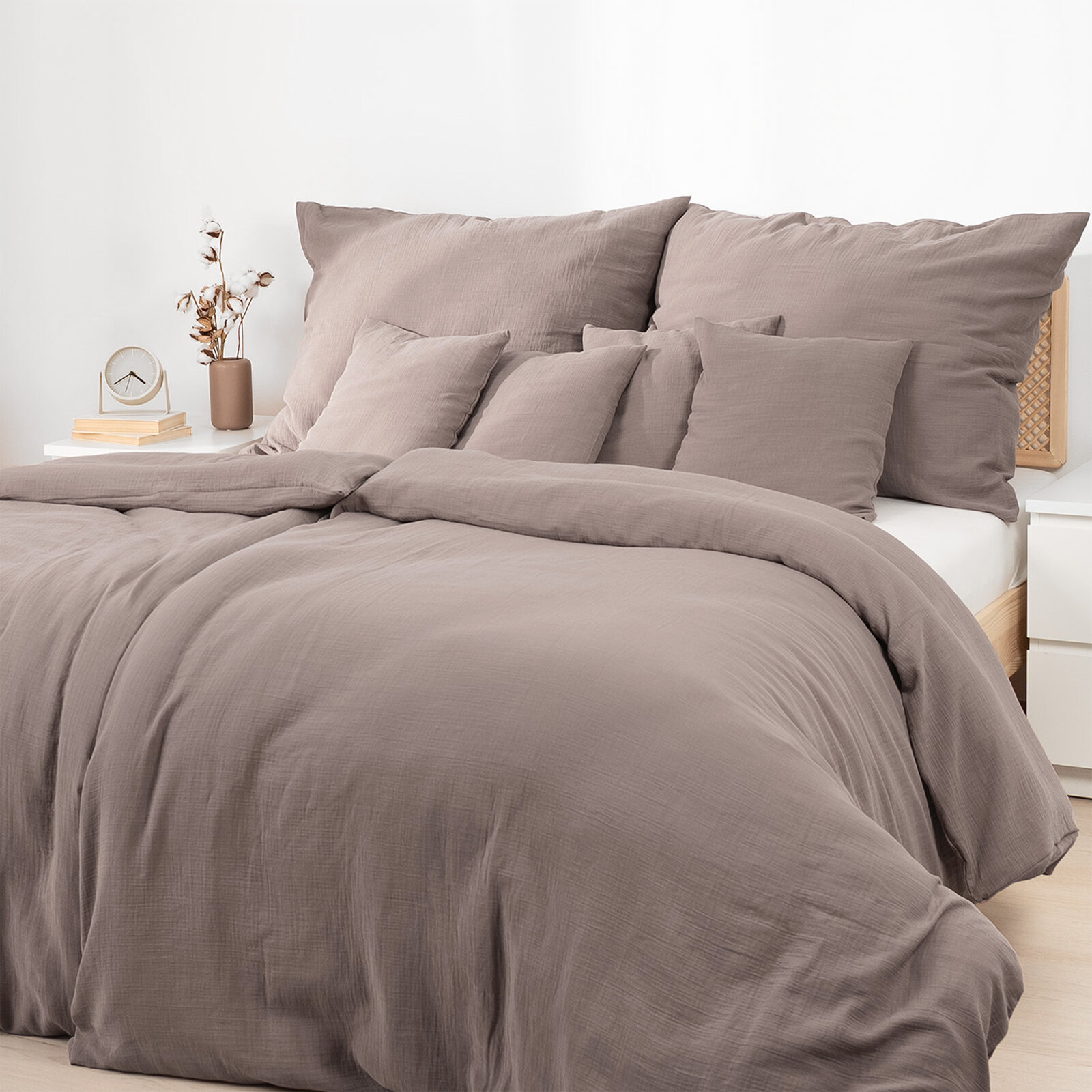 Mousseline beddengoed - koffie bruin