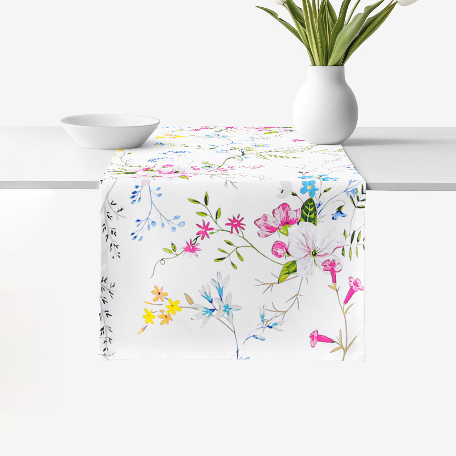 Tafelloper 100% katoen renforcé - Geschilderde veldbloemen