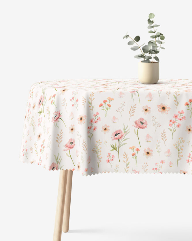 Ovaal teflon tafelkleed - Roze bloemen