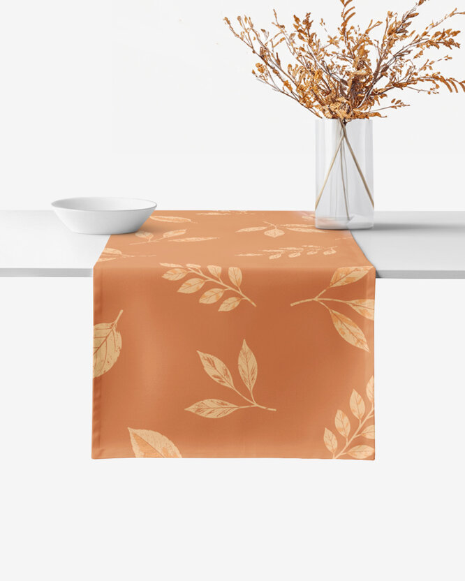 Tafelloper 100% katoen - Oranje herfstblaadjes