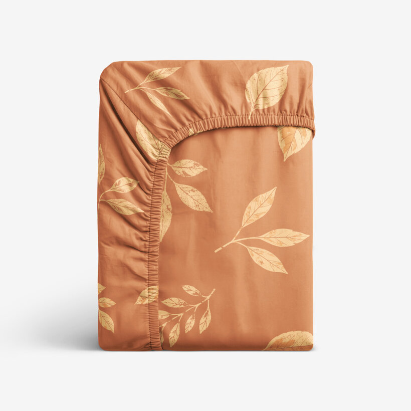 Katoenen hoeslaken - Oranje herfstblaadjes