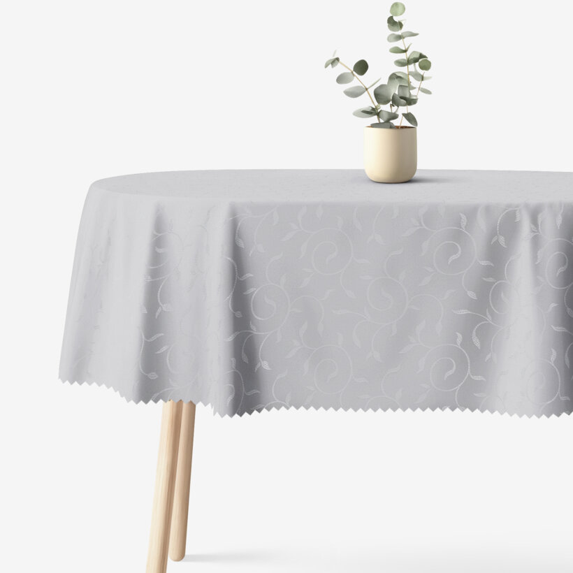 Feestelijk ovaal teflon tafelkleed - grijs met grote ornamenten
