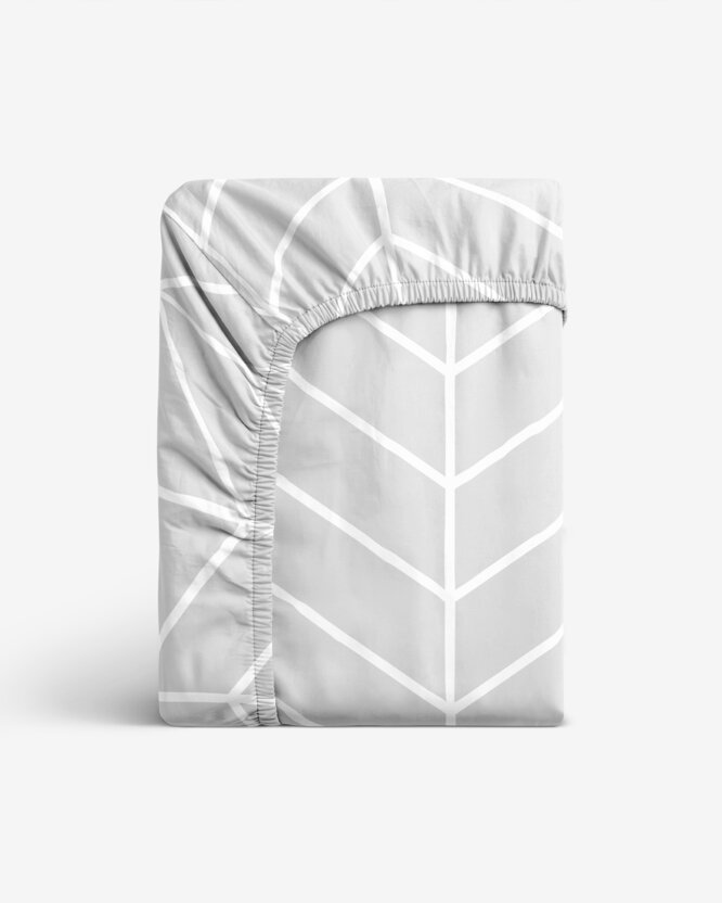 Katoenen hoeslaken - Witte zigzag op grijs