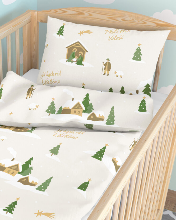 Kerst katoenen beddengoed voor het kinderbedje - Pásli ovce Valaši