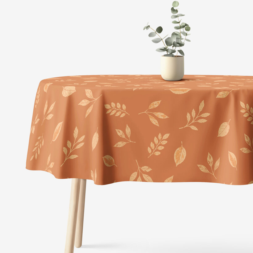 Ovaal tafelkleed 100% katoen - Oranje herfstblaadjes