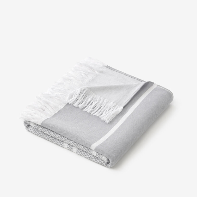 Lichte strandbadhanddoek - Grijs met witte streepjes