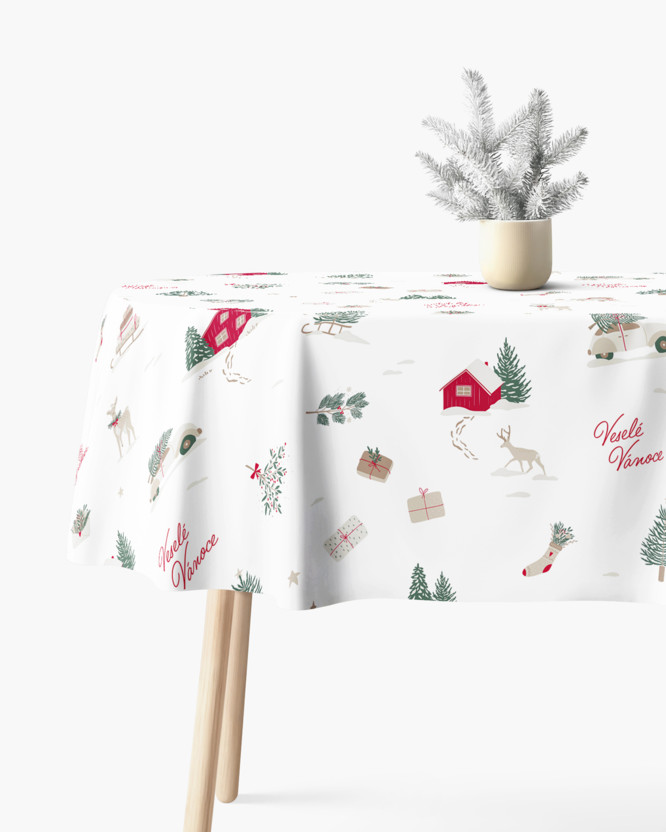 Kerst ovaal tafelkleed van stevig katoen - Tsjechische Kerst