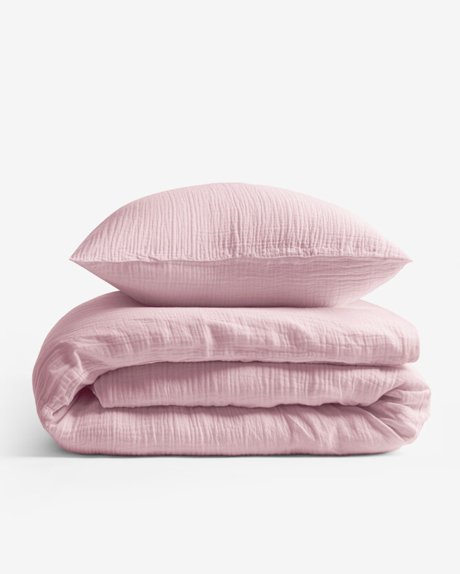 Mousseline beddengoed - pastelroze