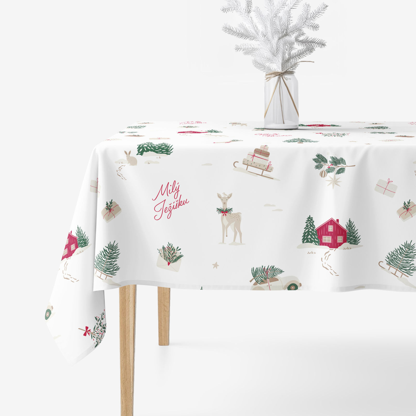 Kerst hoekig tafelkleed van stevig katoen - Tsjechische Kerst