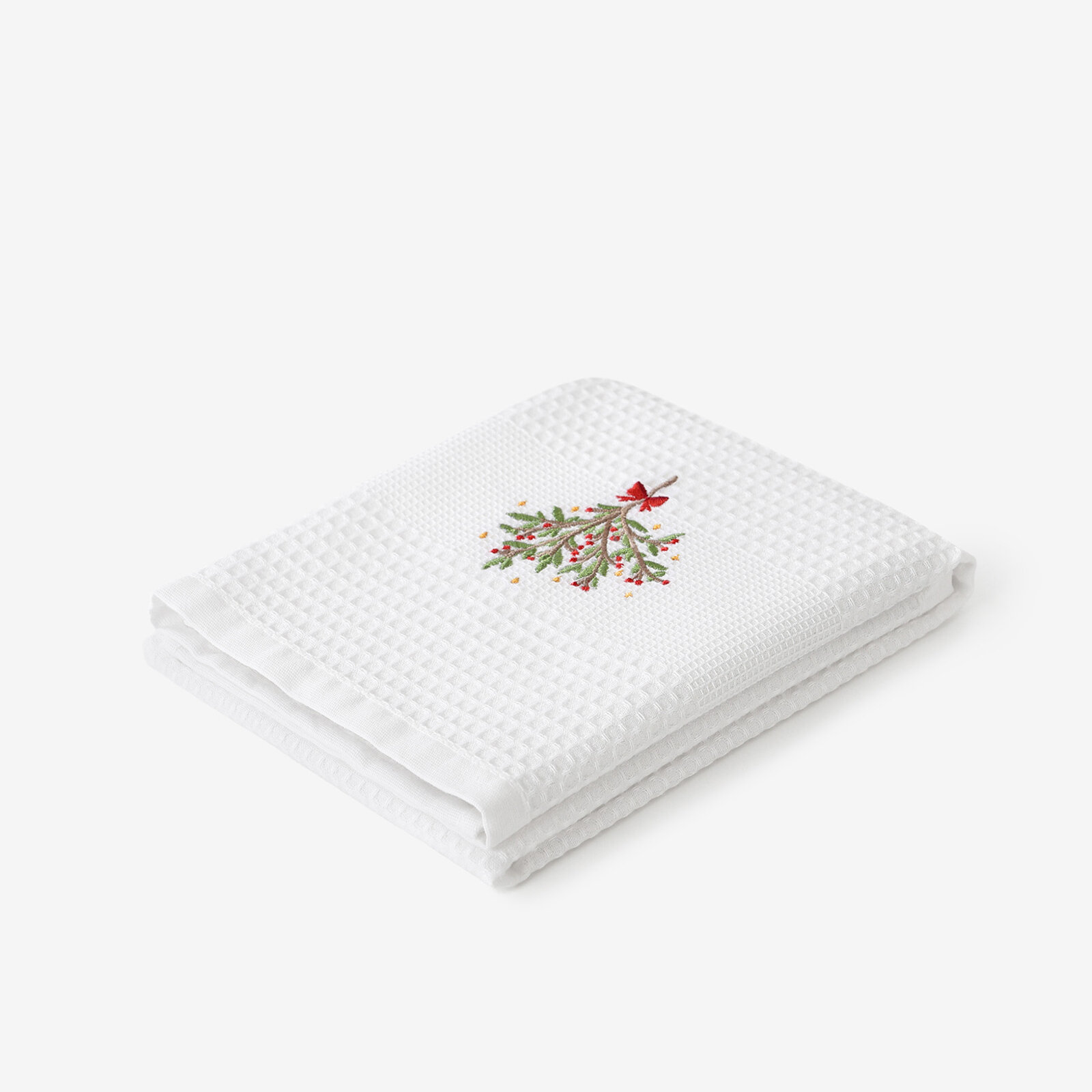 Kerst keuken geborduurde theedoek wafeldoek - Maretak op wit