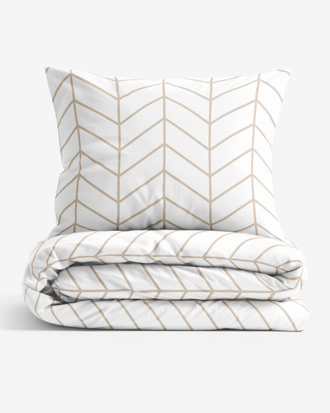 Katoenen beddengoed - Beige zigzag op wit