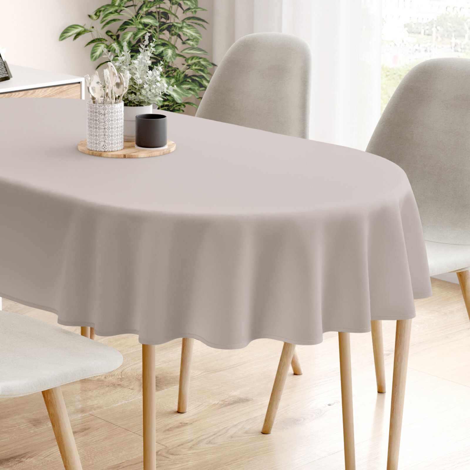 Ovaal tafelkleed 100% katoen renforcé - grijsbruin
